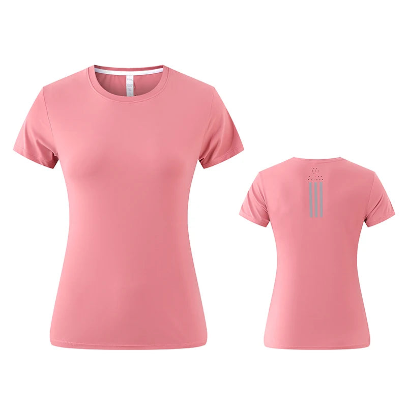 Women's Breathable Tshirts Fit Yoga Solid Color Tops Sport Wear Plain Women T-shirt