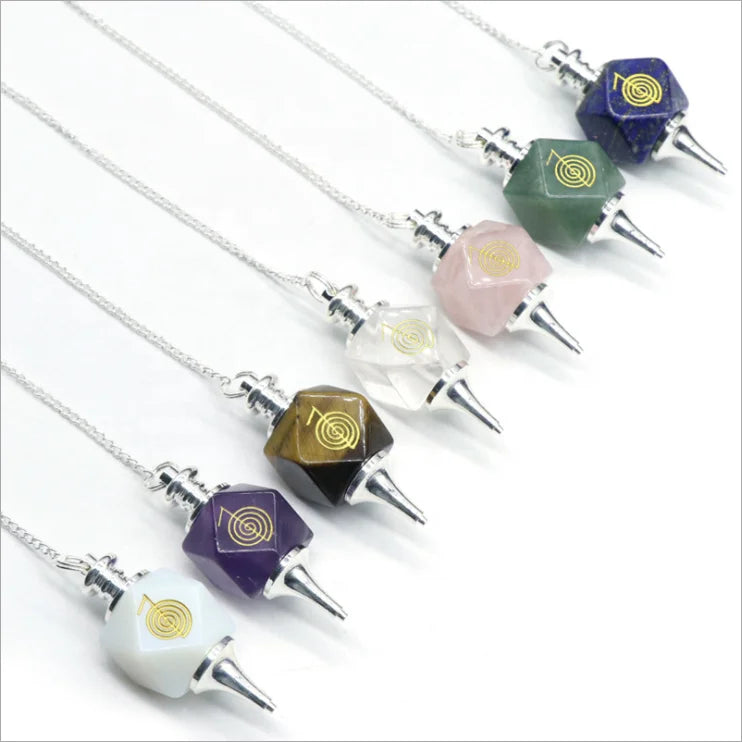 Crystal Engraving Symbolic Pendulums Chakra Reiki Healing Pendants for Divination Dowsing Quartz Pendulum Jewelry for Women Men