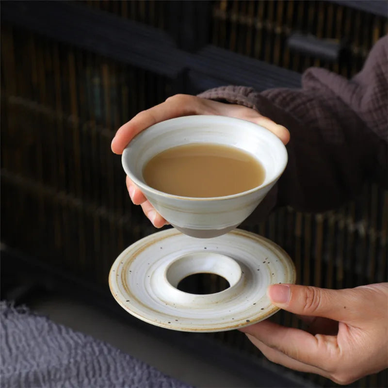Modern Retro UFO Ceramic Cup with Lid Explosion Crude Pottery Mug Creative Cross-Border Coffee Tea Cup Gift