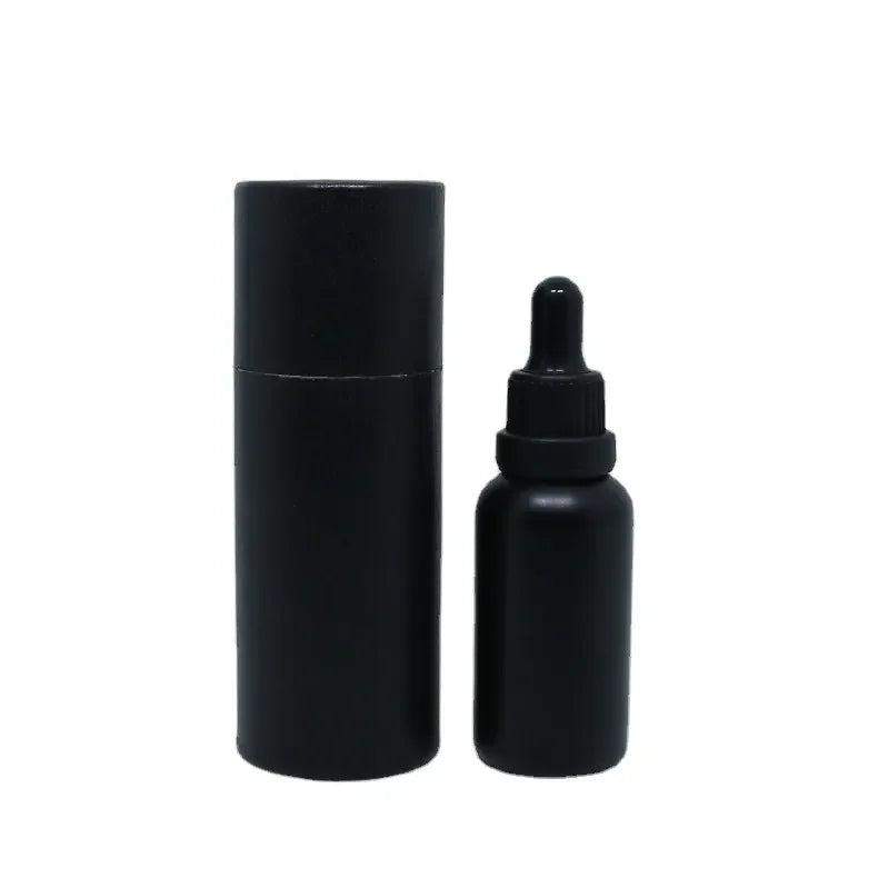 Hot Sale Empty 5ml 10 20 30 40 50 100 ml Matte Black Essential Oil Glass Dropper Bottle with Packaging Box