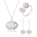 Costume 925 Sterling Silver Women Elegant Open Ring Drop Earrings Necklace Freshwater Natural Pearl Jewelry Set