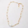 Women Chunky Stainless Steel Long Link Chain Big Baroque Pearl Charm Necklace