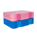 2022 New Stock Large Size Blue and Pink Lunch Box for Kids 4 to 5 Compartment Plastic Bento Box for School