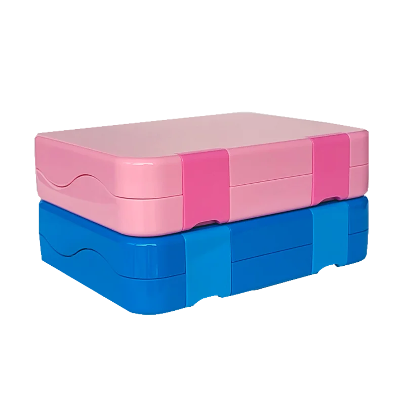 2022 New Stock Large Size Blue and Pink Lunch Box for Kids 4 to 5 Compartment Plastic Bento Box for School