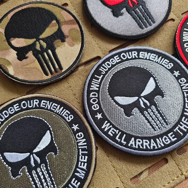 Round Eco-Friendly Fabric Sew-On Punisher Skull Tactical Badge Embroidery Patches