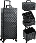 4 1 Durable Fashionable Diamond Patterned Lightweight Rolling Makeup Case Large Capacity Water Resistant Open Closure MegaBDM