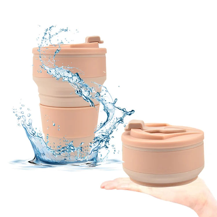 2025 Rubber Foldable Bottle Travel Sustainable Silicone Folding Water Coffee Cup with Holder and Straw