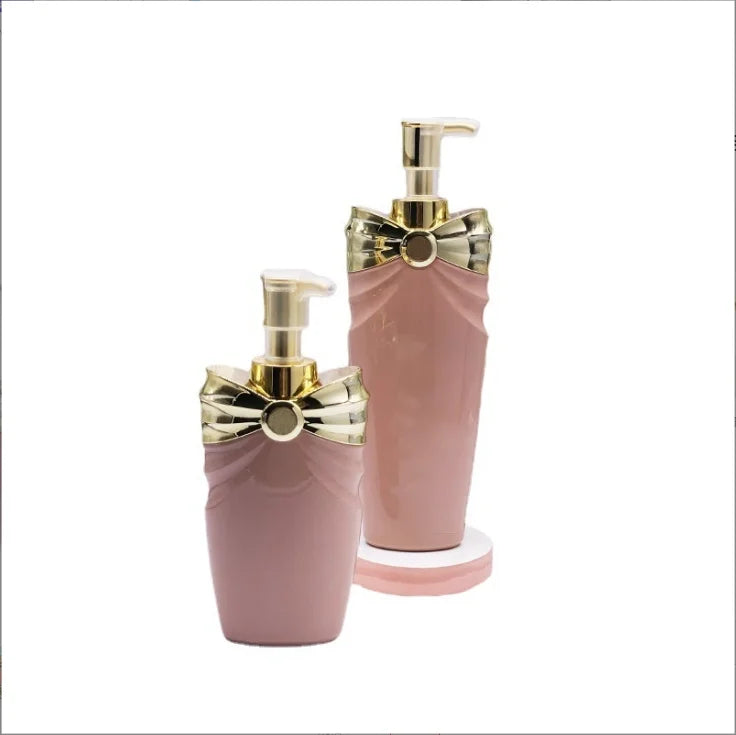 Customized PET High-grade Electroplating Bowknot Press Pump Lotion Bottle Skincare Product Set Shampoo Shower Bottle
