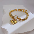 European American Fashion Trendy High-End Stainless Steel Gold Plated Unisex Personalized Heart Chain Link Bracelet