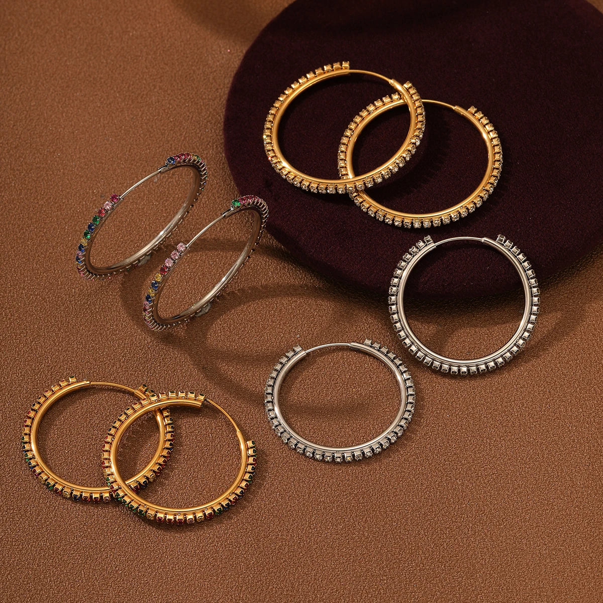 Fine Non Tarnish Large Gold Hoop Colorful Cubic Zirconia Earrings Stainless Steel Jewelry Cheap Earrings in Bulk Wholesale