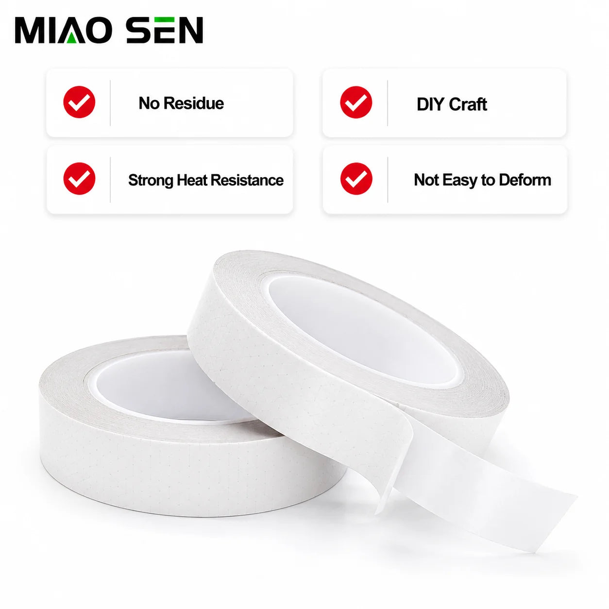 High Viscosity Double Sided Pressure Sensitive Tissue Tape Heat Resistant Acrylic Adhesive for Carton Sealing and Office Use