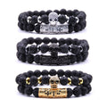 8mm Charm Handmade Beads Bracelets For Men Women With Gem Stone Skull 2 Pieces Combination Bracelet
