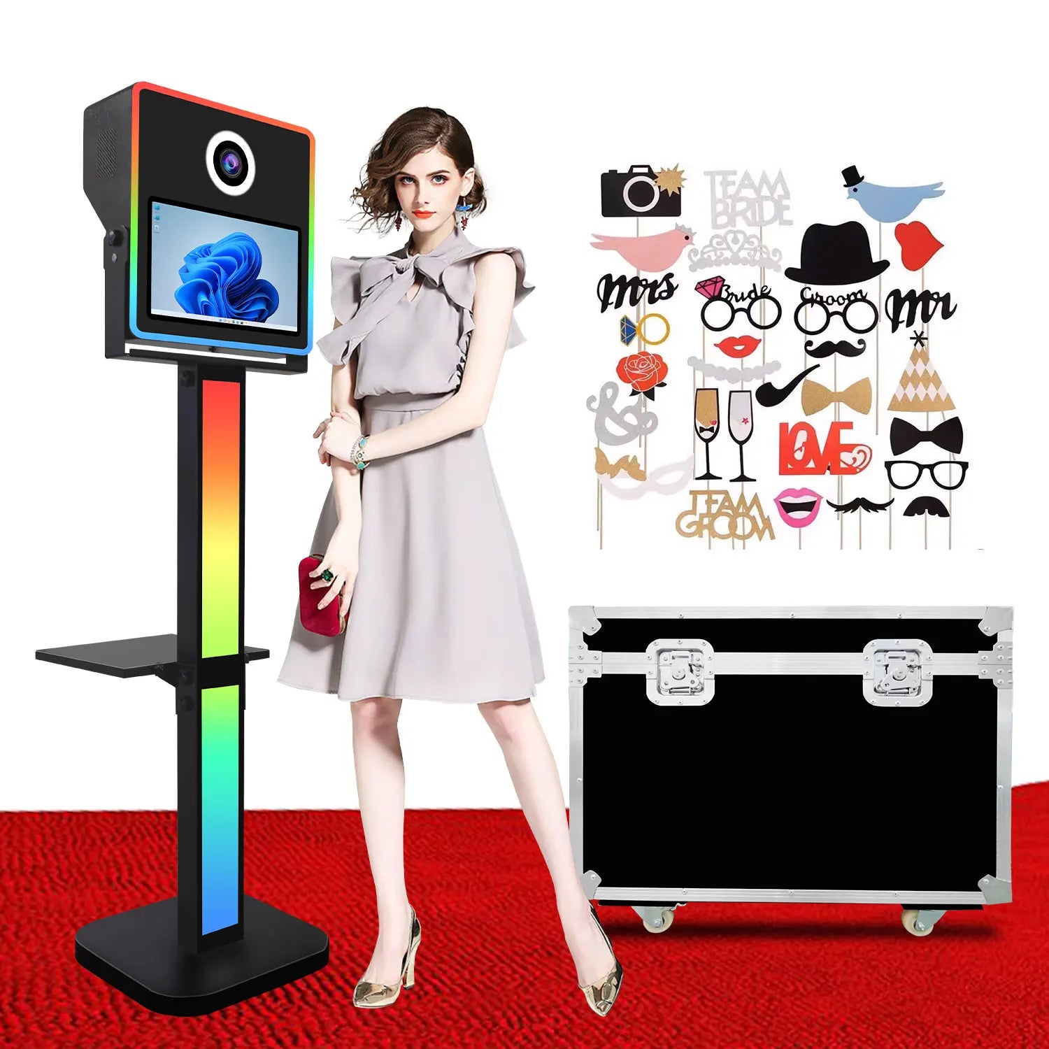 Custom 15.6 Inch Touch Screen Selfie Photobooth Shell Compatible With Printer and Camera DSLR Photo Booth Machine for Events