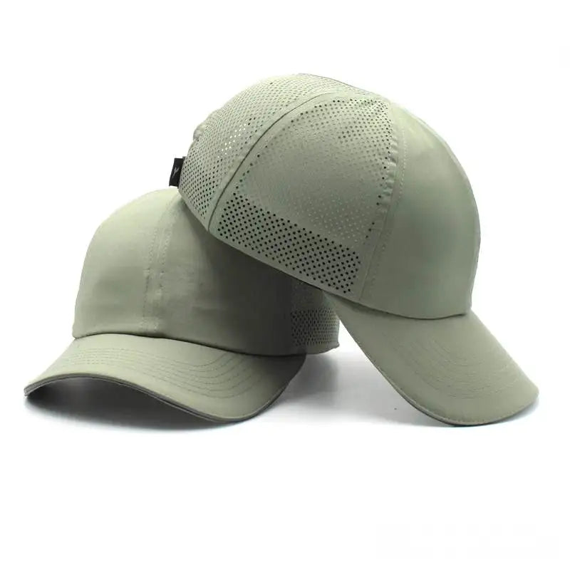Wholesale Quick Dry 6 Panel Custom Embroidery Logo Baseball Caps 100% Polyester Dobby Waterproof Laser Cut Hole Sports Dad Hats