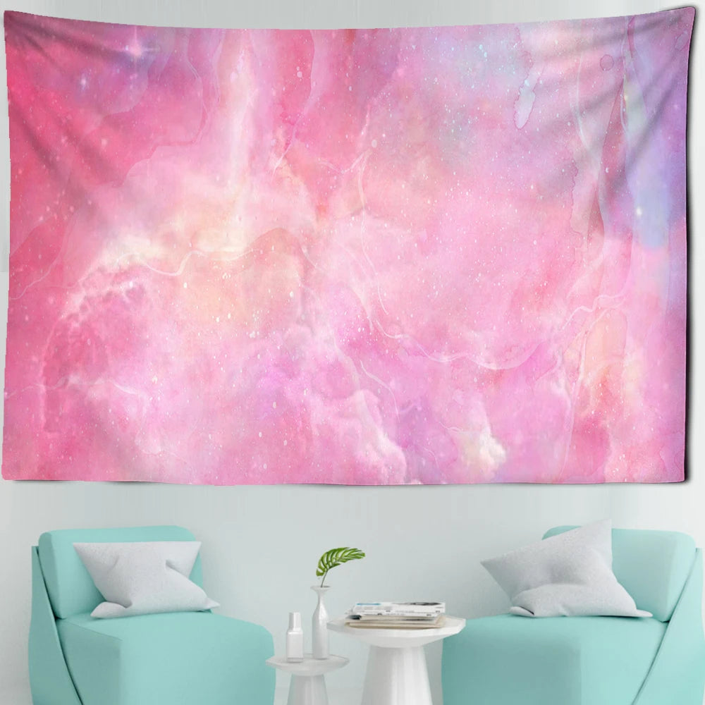 Pink Moon Starry Printed Woven Customizable Machine Washable Psychedelic Kawaii Universe Wall Hanging Dorm Room Tapestries Art