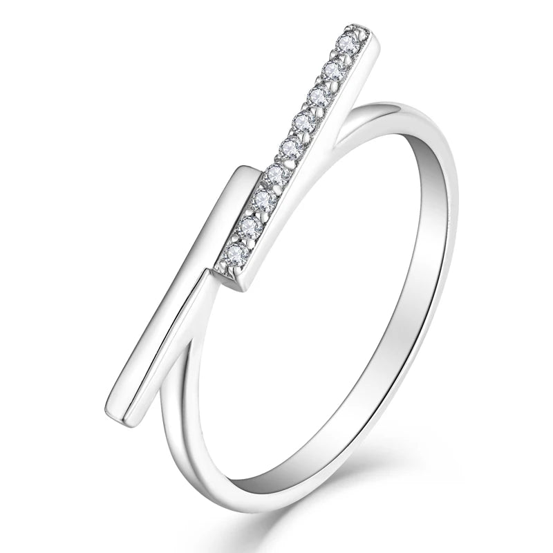 Elegant Sterling Silver Rhodium Plated CZ Bar Ring Jewelry