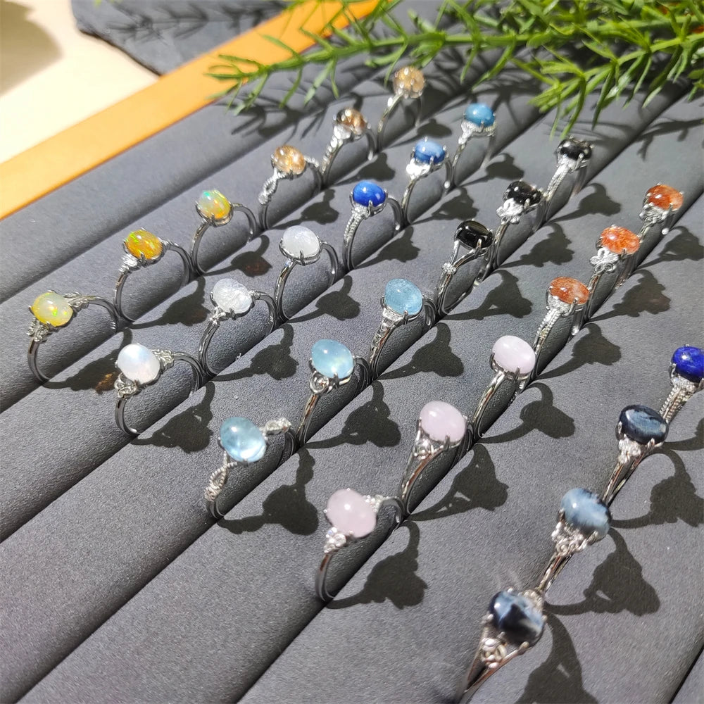 2025 Korean Fashion Custom Wholesale Gemstone Jewelry Natural Kunzite Silver Adjustable Open Finger Rings for Women Wedding Gift