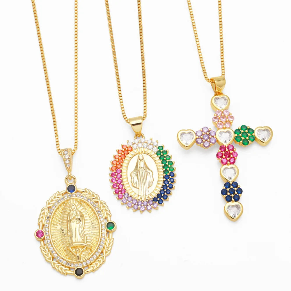 Hot Selling Summer Creative Personality Love Flower Cross Necklace Virgin Mary Necklace to My Daughter