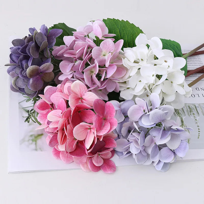 O-X572 Wholesale Real Touch Hydrangea Flowers White Pink Hydrangeas Flowers Artificial Wedding Cheap Artificial Hydrangeas Bulk