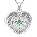 Women's Cross Locket Necklace Sterling Silver Heart Pendant Gemstones Filigree Jewelry