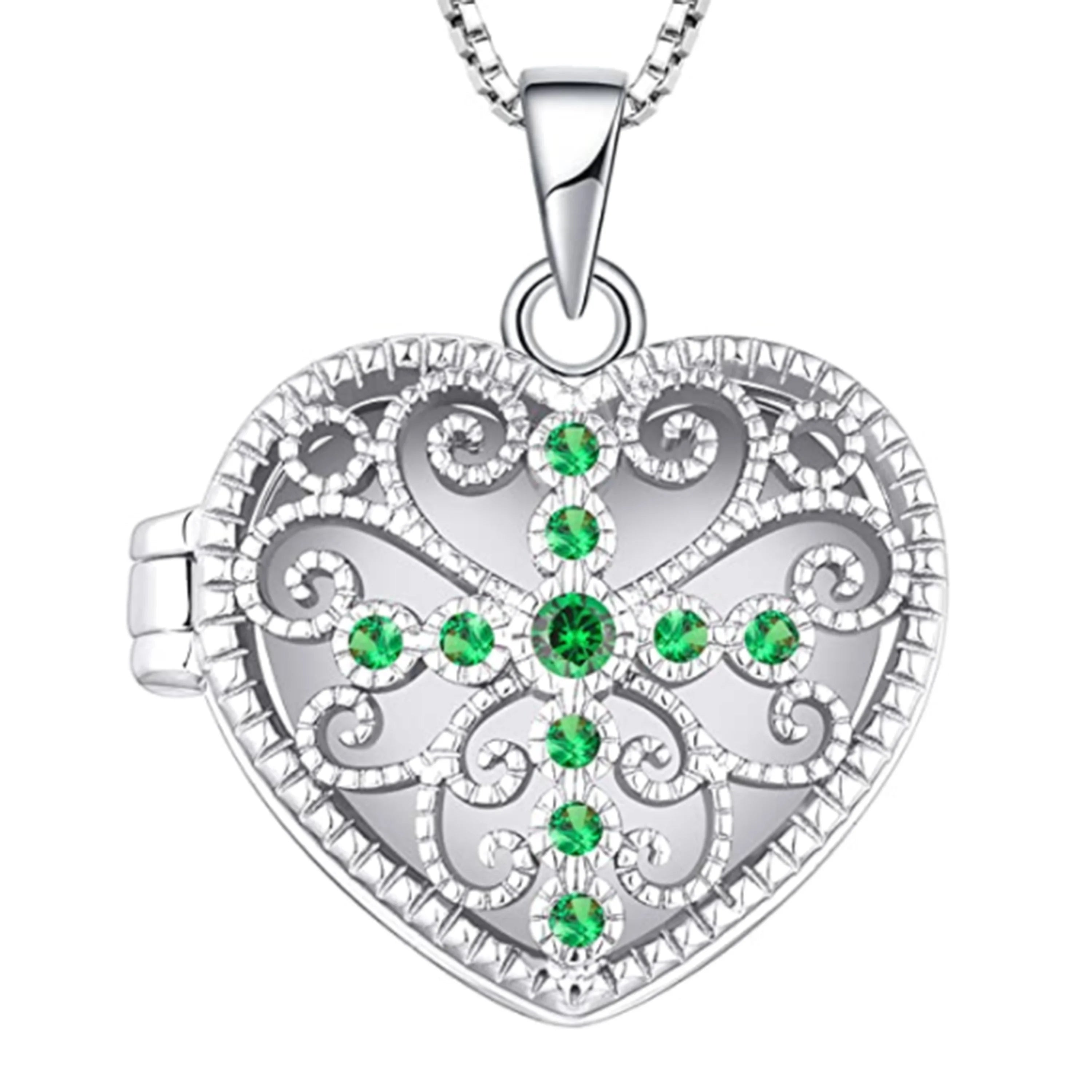 Women's Cross Locket Necklace Sterling Silver Heart Pendant Gemstones Filigree Jewelry