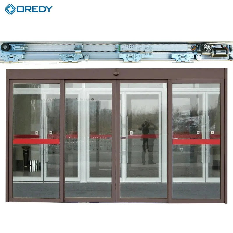 Oredy Modern Commercial Automatic Sliding Glass Door System Sensor Operated Brushless Motor Aluminum Material School Use Sound