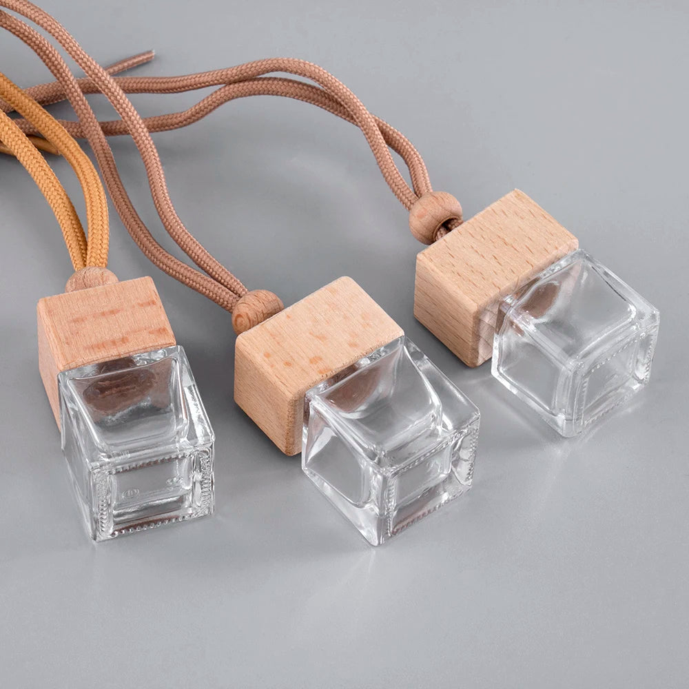 Empty Fragrance Hanging Diffuser Car Perfume Bottle Square Car Air Freshener Fragrance Glass Bottle