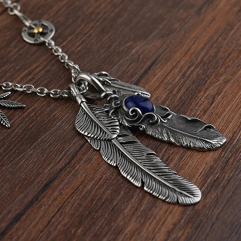 Stainless Steel Jewelry Set Men Hot Selling Retro Necklaces Trendy Men's Feather Pendant Necklaces Collier Accessoires De Bijoux