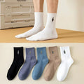 Spring and Autumn New Men's Solid Color Embroidered Socks Combed Cotton Socks Middle Tube Men's Leisure Socks