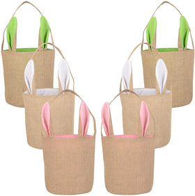 HK-1213 Easter Bunny Baskets Jute Burlap Bunny Ear Tote Bags