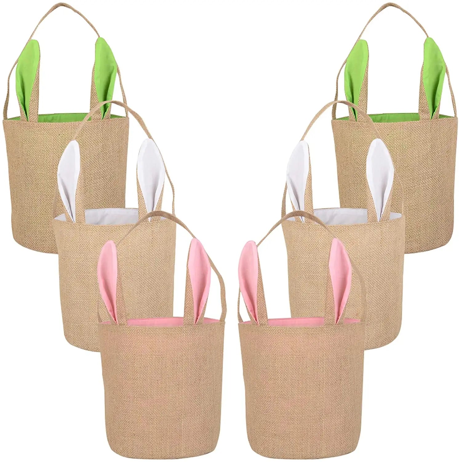 HK-1213 Easter Bunny Baskets Jute Burlap Bunny Ear Tote Bags