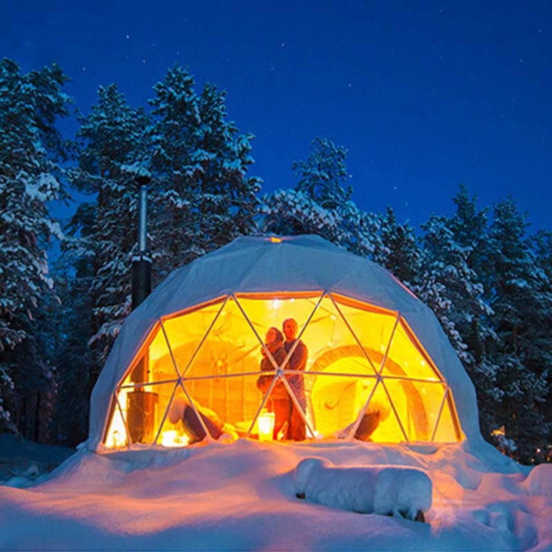 Insulated White Dome Tent for Winter Glamping and Outdoor Camping