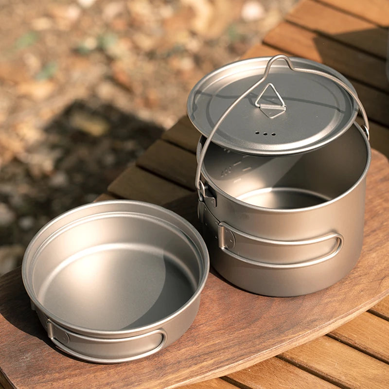 Camping Pots and Pans 1600ml Ultralight Titanium Pot Set Titanium Mug Cup for Outdoor Camping Cooking Utensils Set