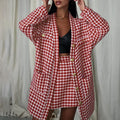 Belted Houndstooth Ladies Suit Jacket And Miniskirt Fashionable Two Piece Clothing Women's Skirt Set