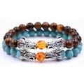 Diamond Agate Stone Beaded Pearl Bracelet 8mm Black Lava Volcanic Tiger Eye Dragon Design Gift