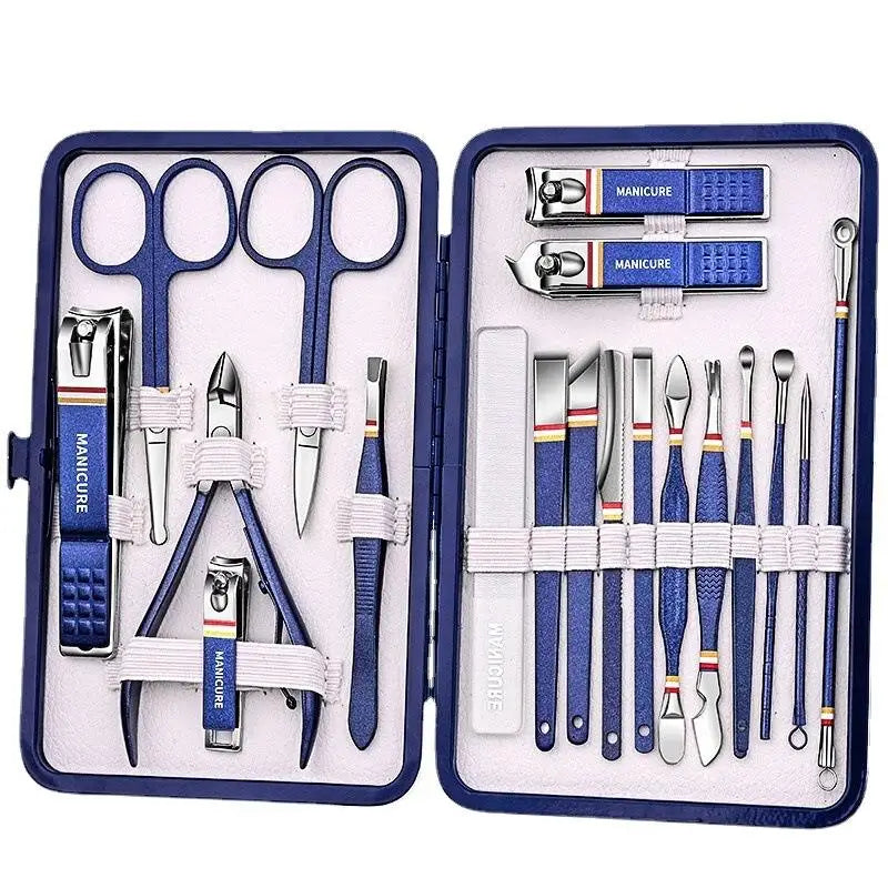Logo Nail Clipper Manicure Set 19 PCS Pedicure Manicure Care Kit Stainless Steel Stripe Cuticle Nail Cutter Tools