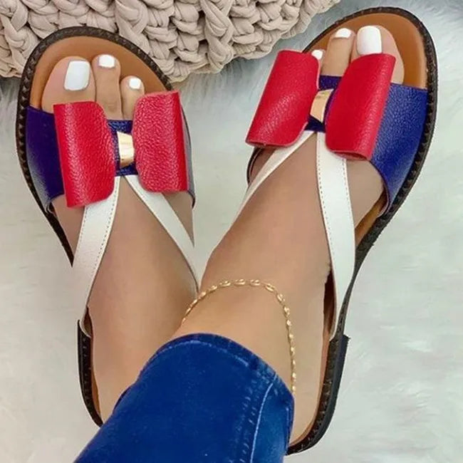 Slip on Summer slippers Sandals Flip Flops Beach Flat Ladies slippers and Sandal Bowtie Comfortable Flip-Flops Slippers