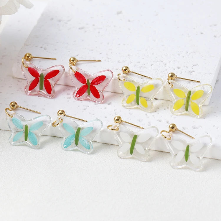 Pretty Butterfly Shaped Stud Earrings Dried Flowers Charms Hypoallergenic Jewelry Hair Accessories Jewelry for Women