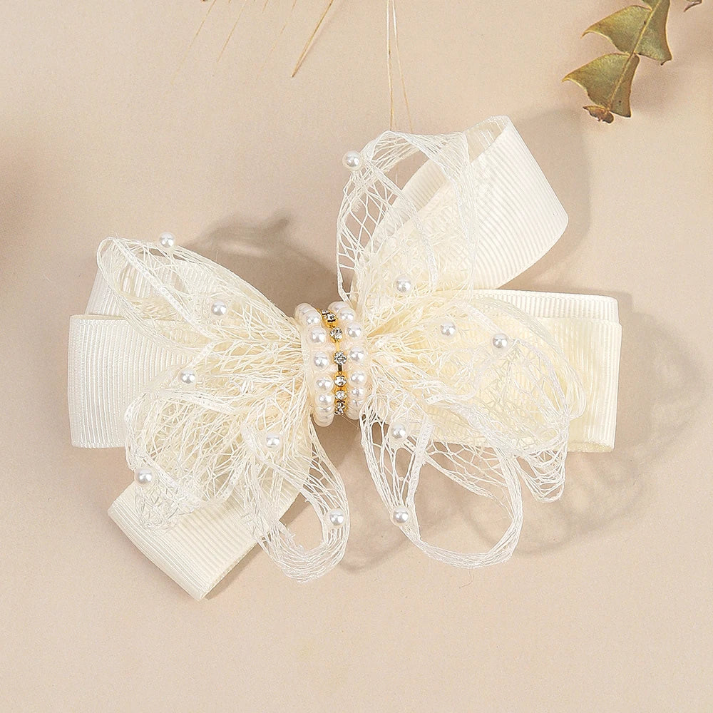 CN Ribbon Boutique Hair Bow Clip Fairy Lace Pearl Hair Clip for Girls Hair Accessories