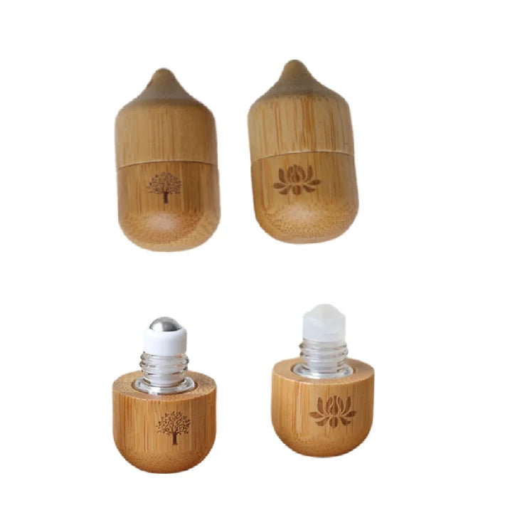 Empty Cosmetic 1ML Bamboo Glass Roller Bottle Perfume Container Package Wooden Small Essential Oil Bottles Portable Size