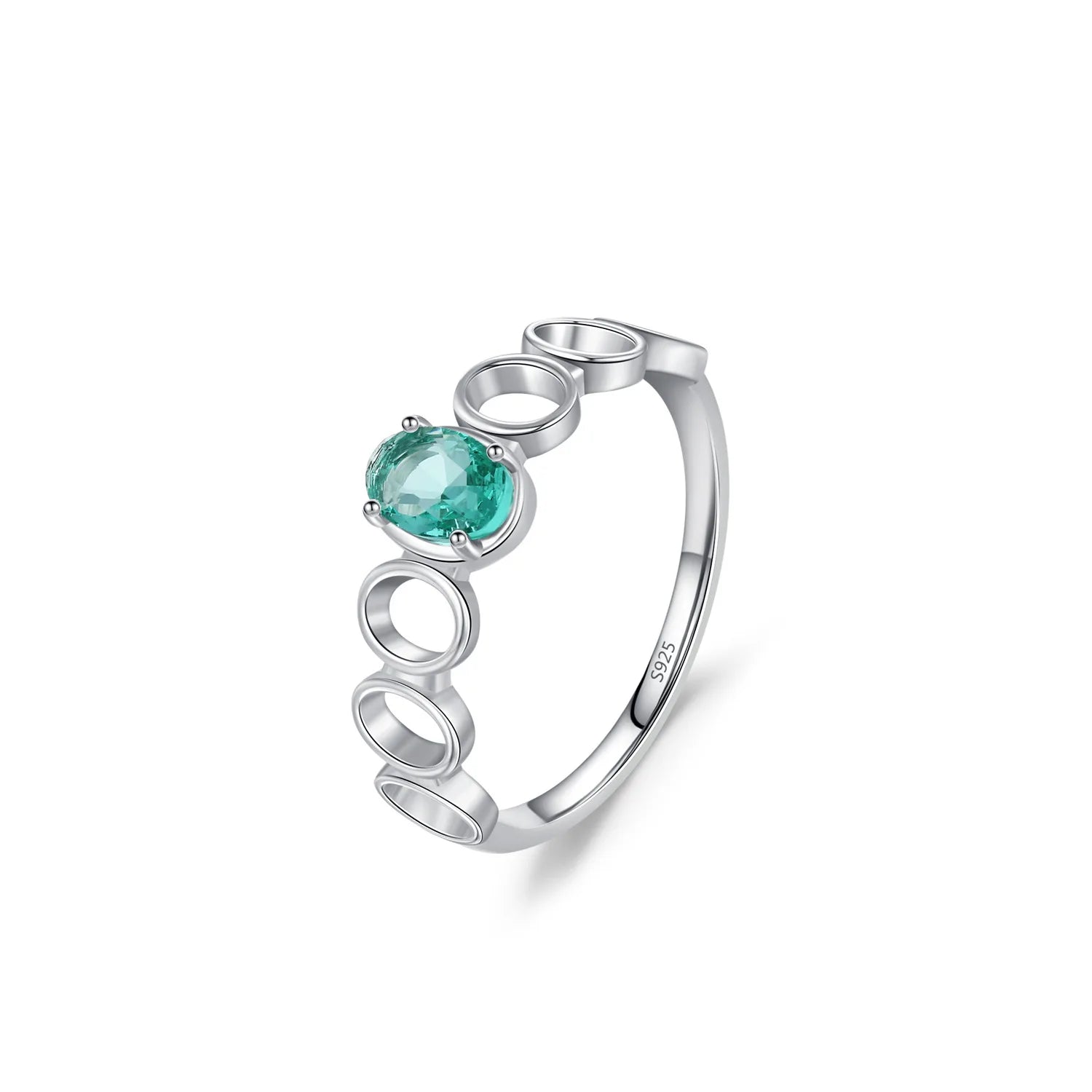 Wholesale Fashion 925 Sterling Silver Blue Green Paraiba Ring Exquisite Jewelry Rhodium Plating Hollow Circle Halo Wedding Ring