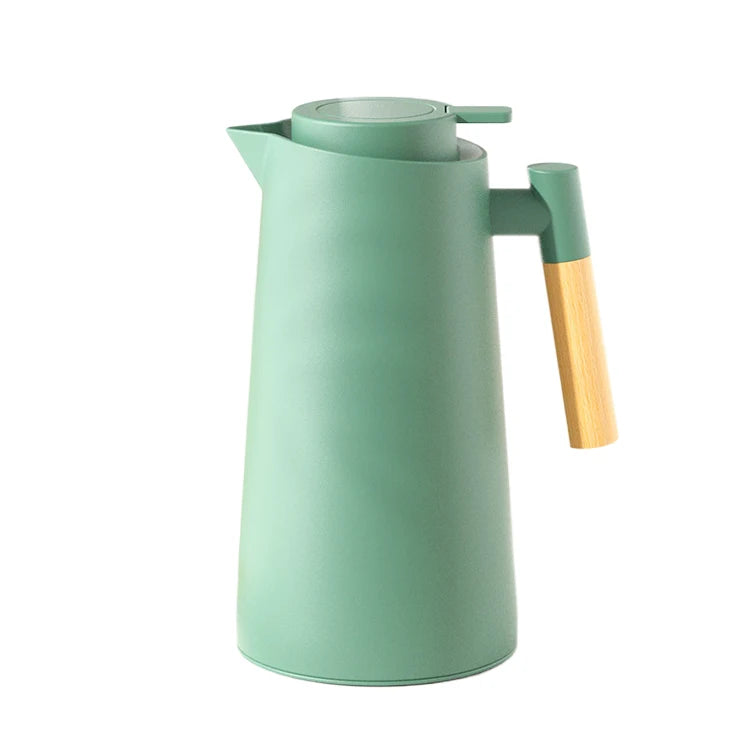 Nordic 1L Glass Lined Coffee Kettle Thermos Flask with 24H Insulation & Leakproof Wood Handle Custom Logo for Party Occasions