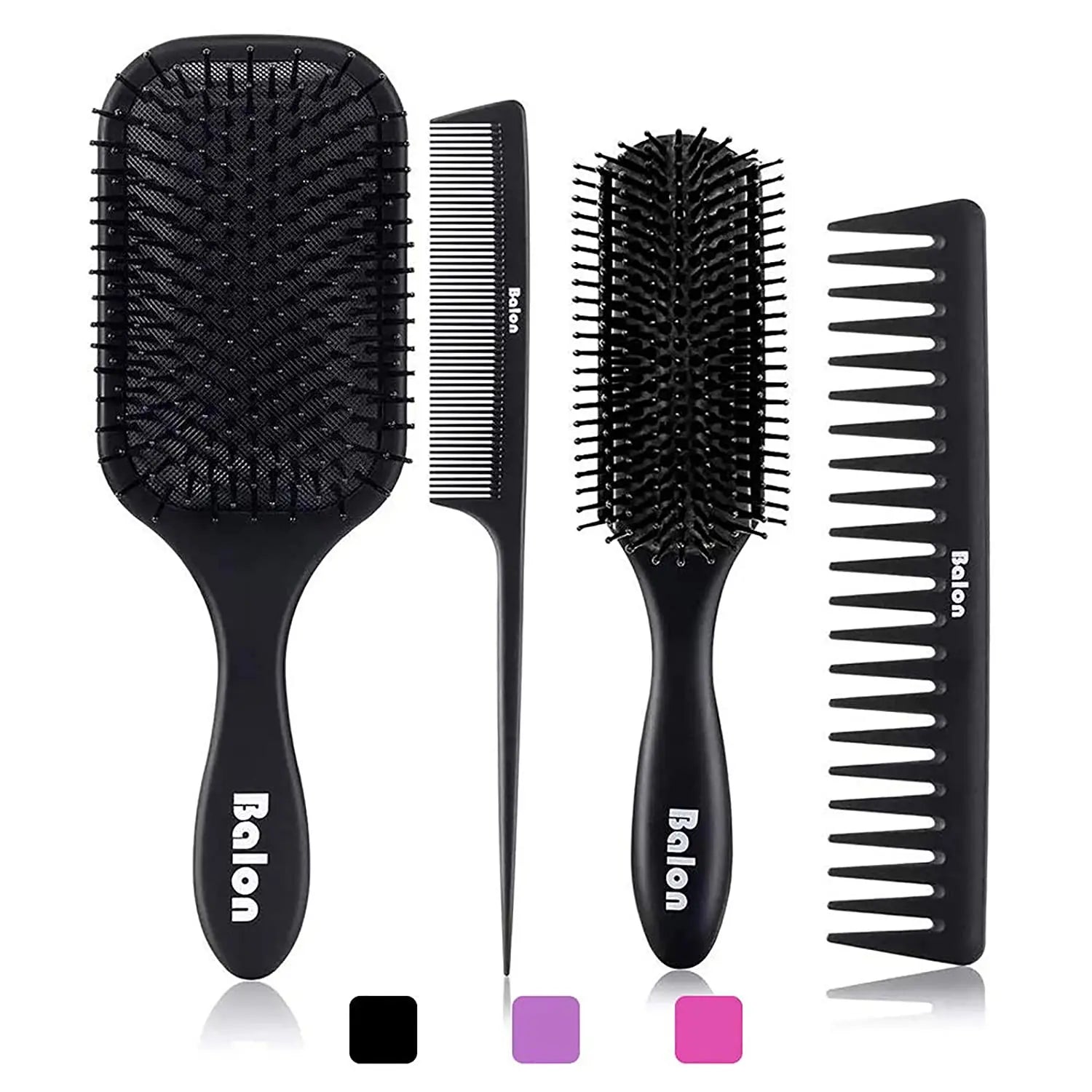 4pcs Oval Carbon Fiber Waterproof Paddle Brush Set Detangling Hair Comb for Salon and Women