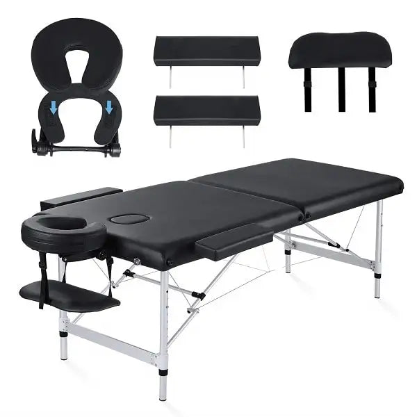 SW Beauty Bed Set Aluminium Frame Massage Table Portable Massage Bed Lightweight Height Adjustable Spa Bed 2 Section Folding