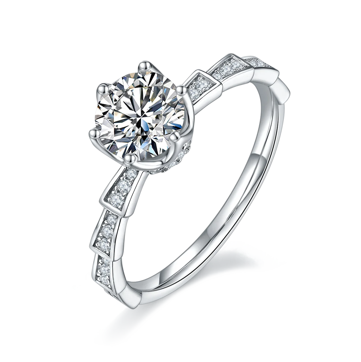 Fine Jewelry 1ct Vvs Moissanite Engagement Ring 925 Sterling Silver Moissanite Ring with Platinum Plated Bride Ring
