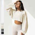 2025 New Fashion Heavy Hooded Oversized Women's Crewneck and Jogger Crop Top