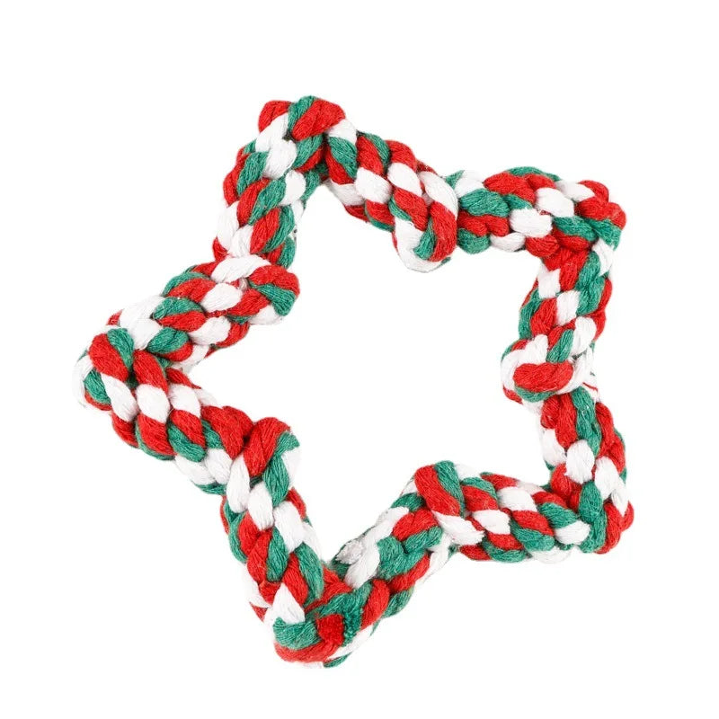 Star Shape Dog Christmas Cotton Rope Toy Pet Training Grinding Teeth Cleaning Bite-resistant Knot of Rope Interactive Dog Toy