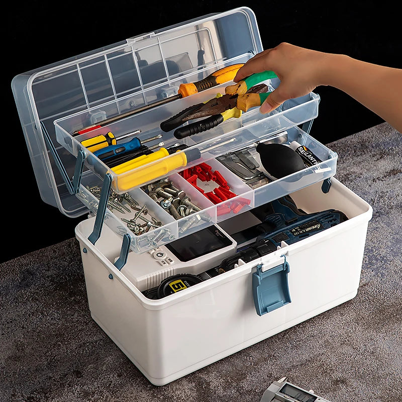 Portable Foldable Plastic Maintenance Tool Box PP Case Compartment Electrical Hardware Screw Storage Functional Cover Home Use