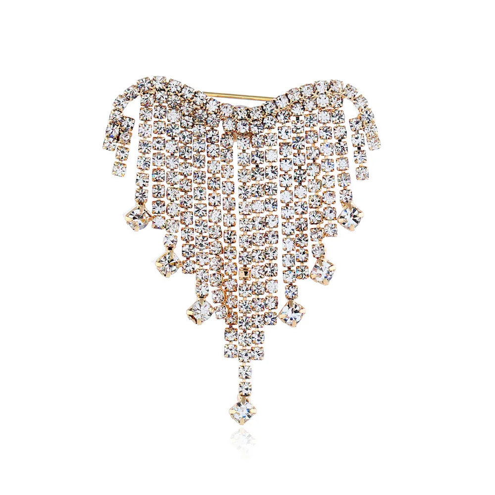 Channel Brooches Women Rhinestone Korean Vintage Lapel Pin Crystal Long Tassel Brooch