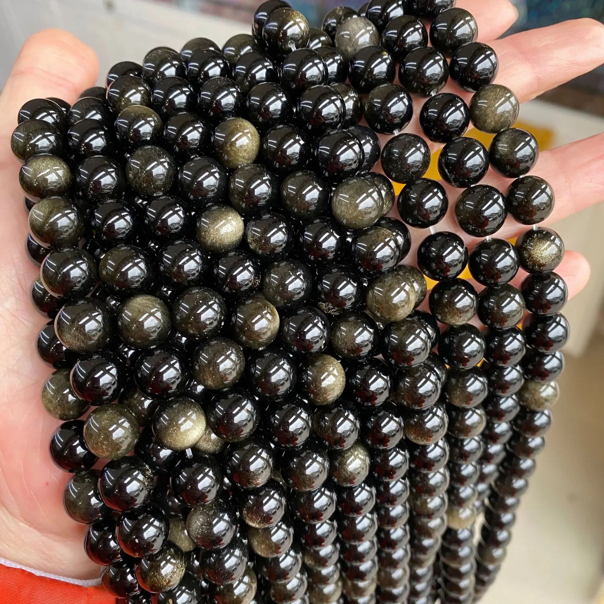 Genuine Golden Obsidian Beads for Jewelry Making Gemstone Semi Precious Stone Round DIY Bracelet Necklace